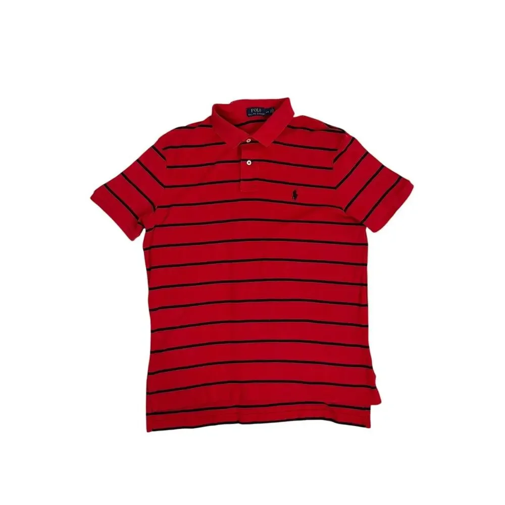 Polo Ralph Lauren Preppy Red Blue Striped Short Sleeve Shirt Size Men's Large